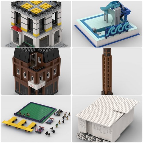 定制积木创意设计摆件新款儿童拼装益智玩具钟楼水滑梯商店咖啡馆