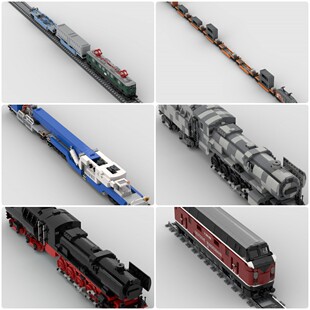 定制积木列车起重机BR52型蒸汽机车E50型电力机车货运列车内燃机