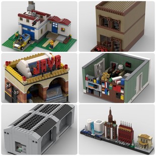 定制积木创意设计新款儿童玩具建筑咖啡馆工厂天际线工作场所档案