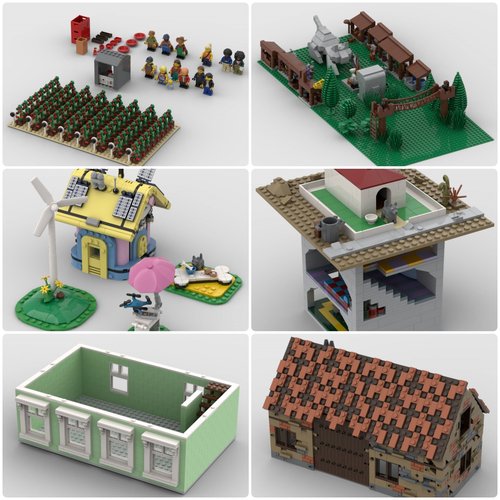 定制积木创意设计儿童玩具猫村损坏的谷仓犬舍时装店狗可持续住宅