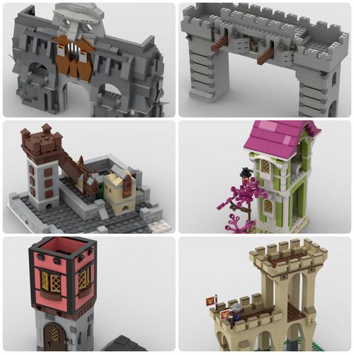 定制积木14世纪房屋中世纪石灰住宅漂泊的荷兰人旧吊门桥城堡之门