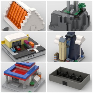 定制积木创意设计新款儿童玩具造船厂屋顶山城监狱加油站狗窝城市