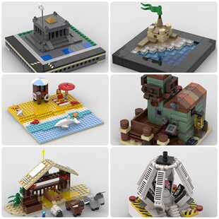 定制积木创意设计新款儿童拼装玩具实验室牛棚海滩钓鱼商店纪念馆