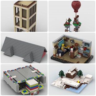 定制积木创意设计冬季仙境办公楼屋顶房屋飞行岛拖车游乐场拱廊