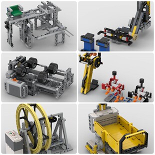 定制积木创意设计儿童拼装玩具机器水车机械爪侧面装载机臂抓取器
