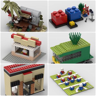 定制积木创意设计滑板屋热狗架曲棍球场棚屋测试项目B房子玩具