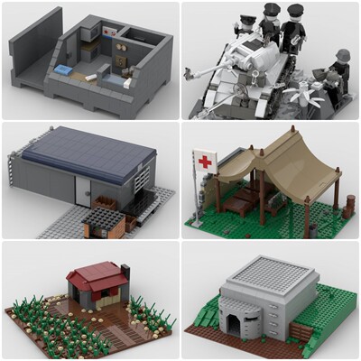 定制积木二战急救站坦克战德国农舍地堡高射炮子弹兵工厂船长室