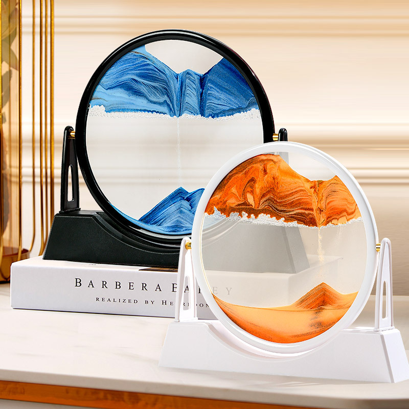 工厂直销跨境圆形3D旋转流沙画摆件家居装饰客厅解压玻璃工艺品图片