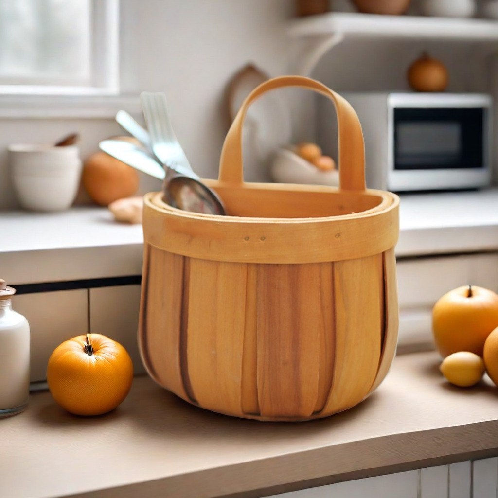 简约实用木编壁挂收纳篮 厨房多用途整理 轻松打造整洁空间