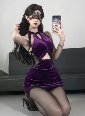 新款女团演出服酒吧dj女歌手gogo领舞性感紫色恶魔兔女郎套装