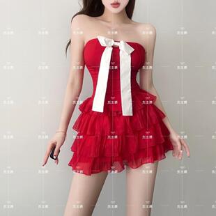 新款酒吧DS演出服gogo女性感爵士领舞台Dj夜店红色抹胸蓬蓬裙套装