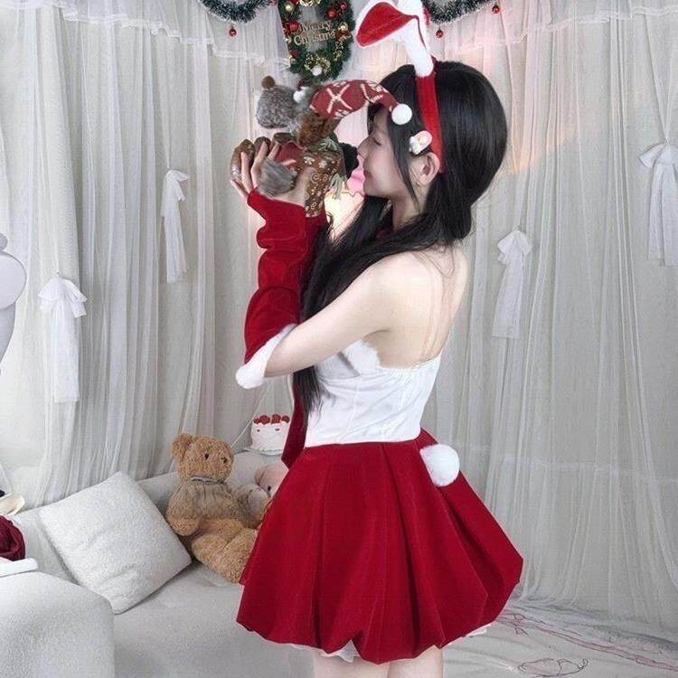 舞夜ds酒吧演出服gogo圣诞节兔女郎cos制服性感夜店新年战袍红色