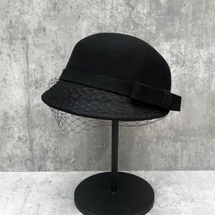 黑色纯羊毛呢骑士帽子女2025款秋冬蝴蝶结小香风礼帽显脸小马术帽