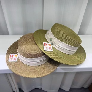 夏季显白帽子女款2025新款时尚洋气优雅太阳帽显脸小平顶草帽遮阳