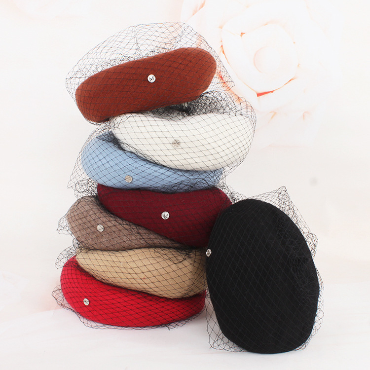 2019秋冬季网纱羊毛贝雷帽女复古英伦画家帽韩版日系南瓜帽子女