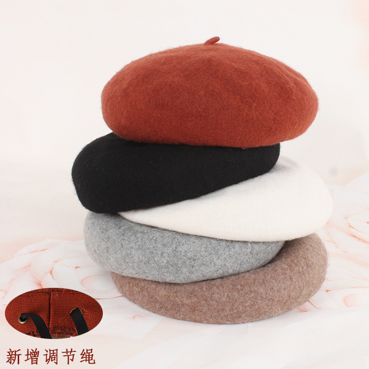 秋冬羊毛呢贝雷帽韩版画家帽冬季复古立体蘑菇帽蓓蕾帽女小清新