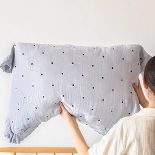 波点花边枕巾纯棉吸汗防头油可固定家用枕头毛巾女全棉枕头巾一对