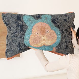 油画兔枕巾纯棉100全棉一对新款纱布枕头巾轻奢高级感防头油成人