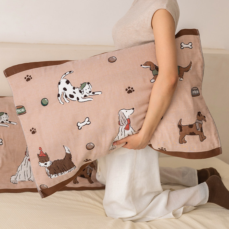 小狗球球枕巾纯棉a类八层纱布新款卡通全棉枕巾盖四季通用加厚