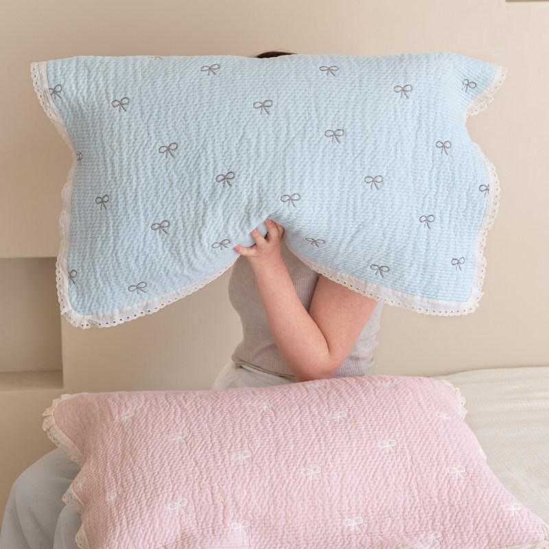 粉蓝蝴蝶枕巾棉纱新款韩式花边小清新四季通用防头油枕头巾可固定,床上用品,枕巾,淘宝优惠券,粉丝福利购,淘宝优惠卷