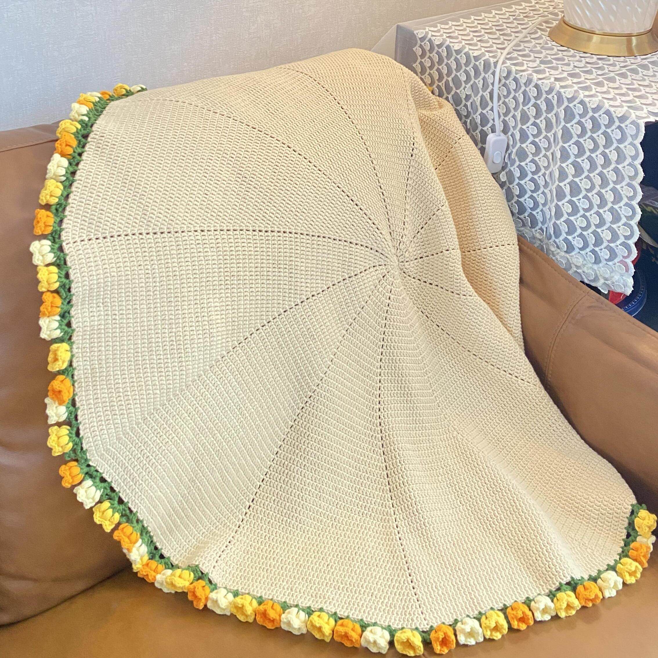 彩色铃兰花束毯子手工编织DIY材料包玫瑰花毛线花朵毛毯创意礼物