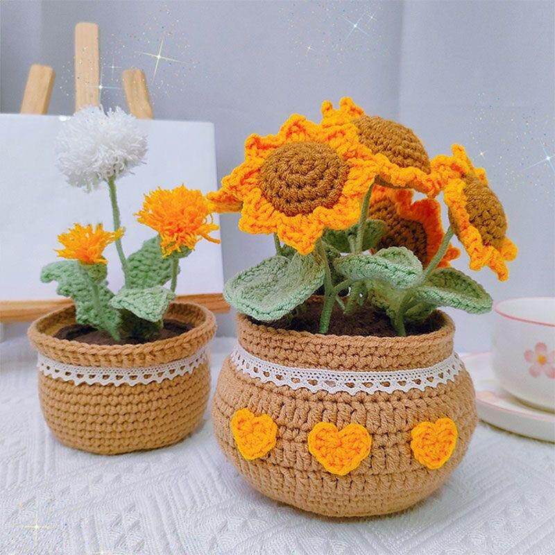 手工编织DIY郁金香小雏菊盆栽花束毛线钩织材料包自制摆件永生花