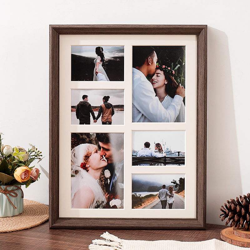 实木相框6宫格装裱打印定制diy全家福婚纱情侣洗多张照片相框挂墙