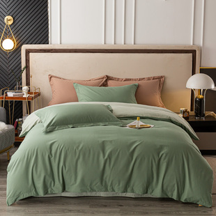 国欣对花纯棉 床上四件套全棉纯棉简约大气32支纯色北欧四季通用