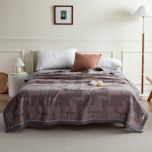 国欣对花棉被新疆棉花被子夏季纯棉花全棉被褥千鸟格系列双层纱