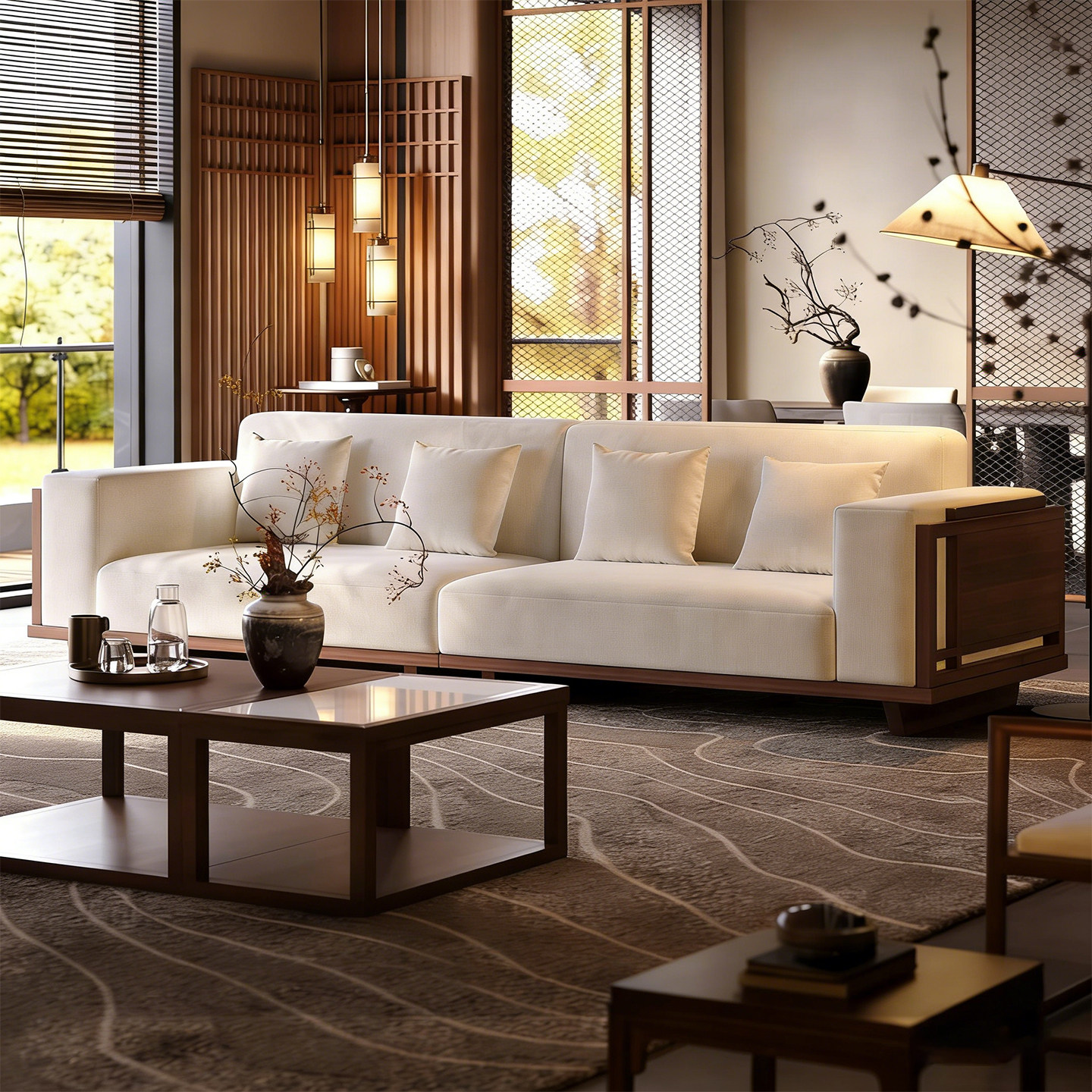 黑胡桃木宋式美学实木沙发客厅全实木组合中国风禅意直排大三人位