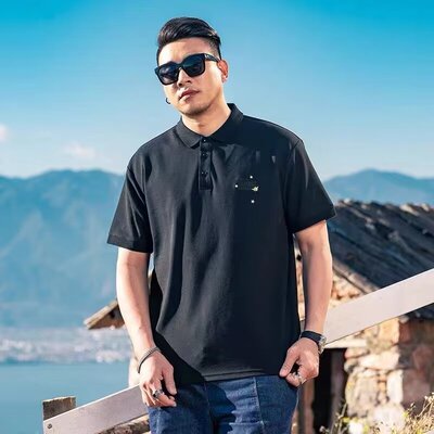 polo衫男短袖潮牌t恤男士夏季休闲重磅半袖宽松日系翻领纯色上衣