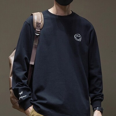 春秋季长袖T恤男潮牌宽松胖子加肥加大码纯棉印花圆领休闲打底衫