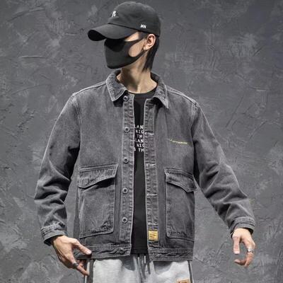 秋装男款牛仔外套男ins潮春秋款灰色潮牌工装夹克男士宽松上衣服