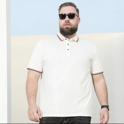 新款青春流行文艺POLO衫男慵懒标准五分袖夏季潮潮流条纹气质2023