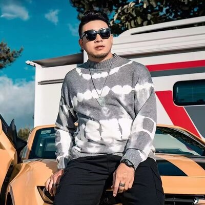 美式复古潮牌渐变拼色慵懒风毛衣男女情侣oversize撞色针织衫外套