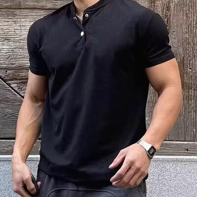 夏季个性潮牌男士短袖POLO衫纯色修身百搭高级感轻熟立领半袖t恤