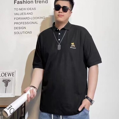 纺布者潮牌大码男装宽松短袖polo衫男夏季潮流小熊绣花t恤潮
