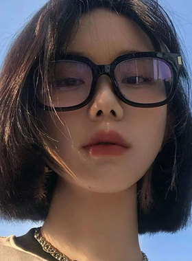韩版方框插芯TR90平光镜防蓝光黑色框架镜素颜眼镜男女大圆脸显瘦