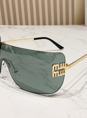 y2k欧美一体式曲面大框骑行眼镜高档无框MIU墨镜时尚辣妹太阳镜女