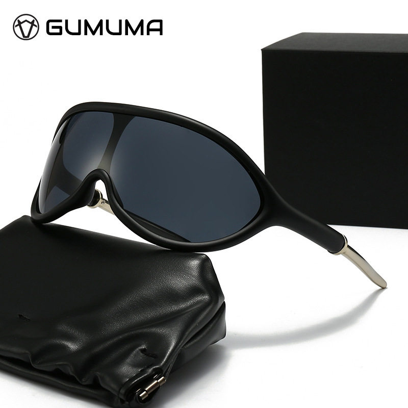 2024新款户外骑行太阳镜连体镜片防风墨镜男运动太阳眼镜金属镜腿