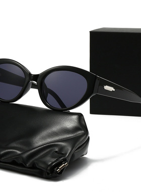 新款猫眼粉色墨镜黑色简约高级感欧美椭圆太阳镜墨镜女酷帅男眼镜