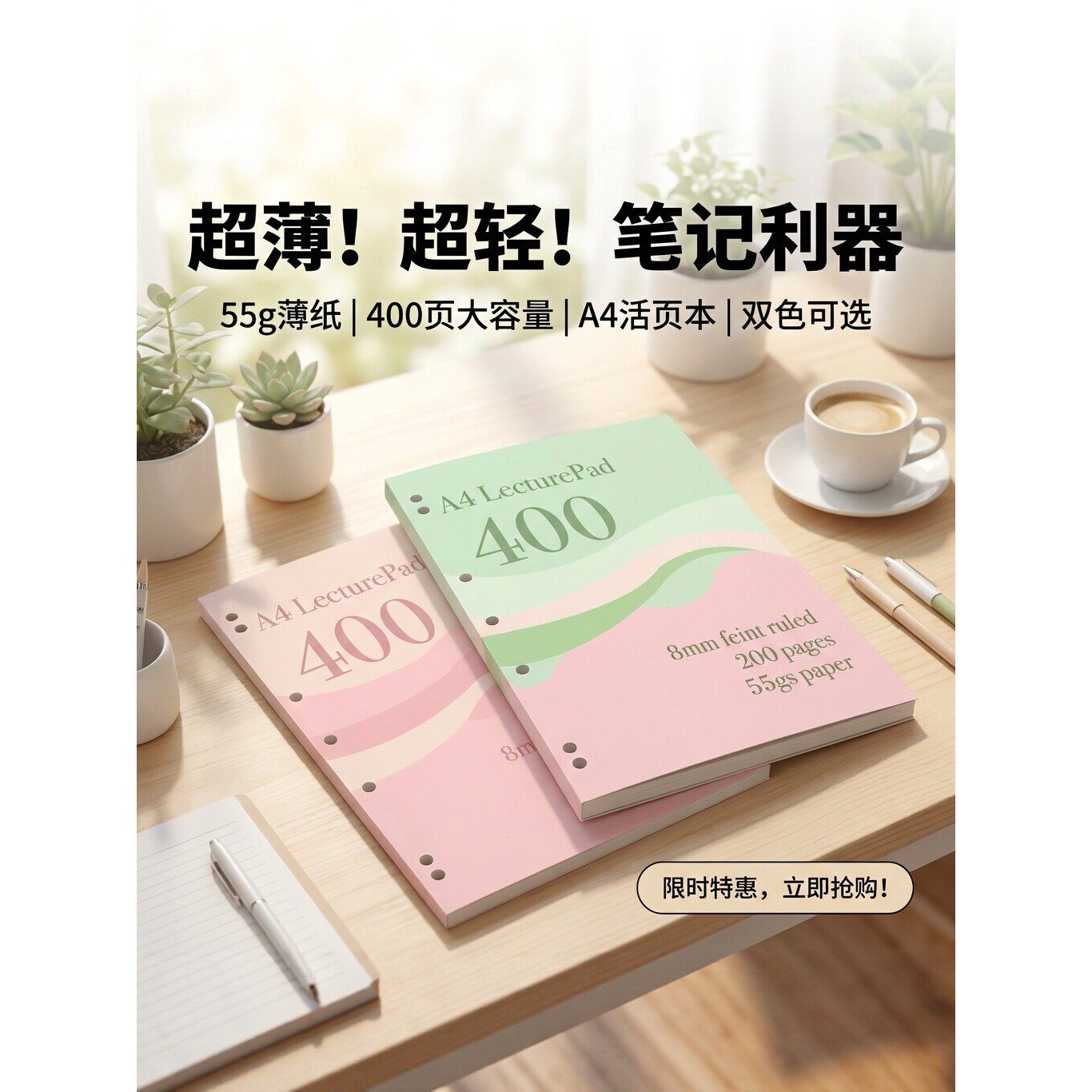 美式薄脆本子学生考研超厚分栏草稿练习本子A4横线薄脆本笔记本