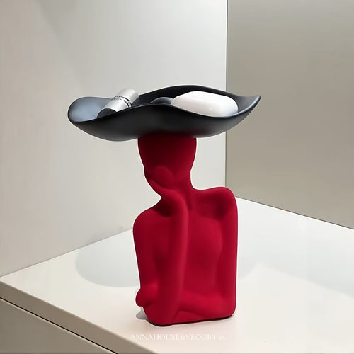 【有艺术感的摆件】玄关乔迁摆件钥匙首饰托盘复古植绒装饰品陶瓷