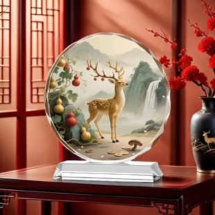 麋鹿葫芦水晶摆件禄寿福禄双全家居装 饰客厅新房入宅开业乔迁礼品