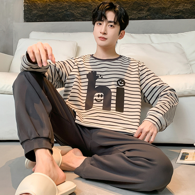 海岛绒睡衣男士秋冬季珊瑚绒加肥加大码春秋款薄绒男款家居服套装