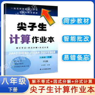 辽教尖子生计算作业本 八年级下册数学北师版 同步课时练习题初二8年级解不等式因式分解分式计算应用题计算作业本