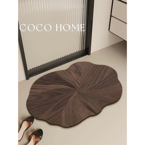 COCO 木纹浴室吸水垫卫生间门口硅藻泥脚垫速干防滑地垫浴室地毯