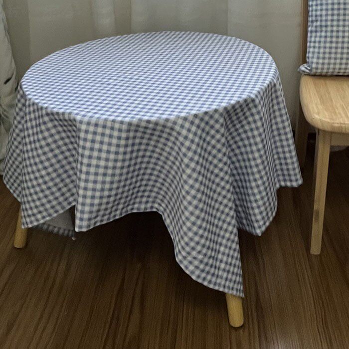 圆桌布经典蓝格子地中海风格客厅书房餐厅