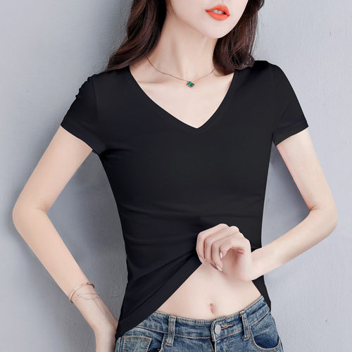 纯棉短袖t恤薄款修身上衣女