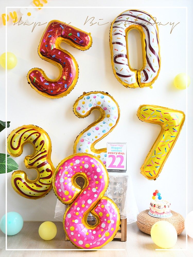 生日数字派对装饰场景布置气球数字铝膜甜甜圈气球卡通数字气球,节庆用品/礼品,气球,淘宝优惠券,粉丝福利购,淘宝优惠卷